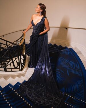 Sarah Sarosh Instagram - stardust on my skin, dreams in my stride✨
•
My red carpet moment at @festivaldecannes with @brut.india for the premiere of the movie Eddington 🎞️
•
•
For my outfit I wanted something inspired by the galaxies 🌌 & take a bold twist on the traditional silhouette of a saree✨ I also only wanted to work with Indian Labels representing India on the global level in every way.
It’s iconic that I worked with @kalkifashion for my first red carpet moment as my first ever saree wore abroad was also by them🥹
We worked together for 2 months straight to bring this vision to life & I felt like my most bold, beautiful self on the carpet🎶
•
What an honour to be at the premiere and share the same carpet & theatre as Emma stone, Joaquin Phoenix, Angelina Jolie & so many icons 😍
•
•
•
•
#cannes2025 #Eddingtonpremiere #SarahinCannes #CannesFilmFestival