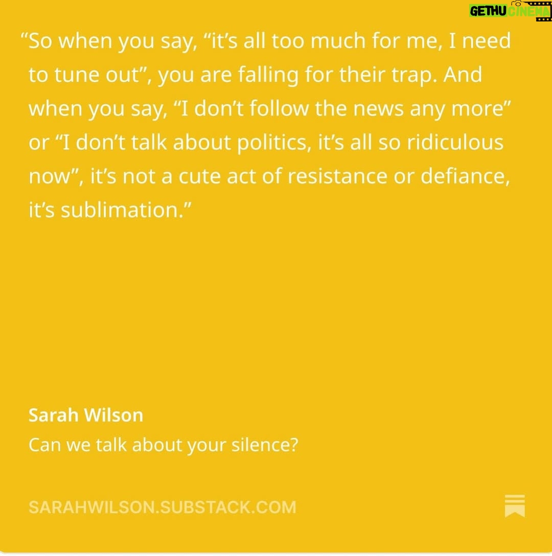 Sarah Wilson - 2.3K Likes - This is fascism creep. This is how fascism descends. I’ve written a @substack “Can we talk about your silence”, which I thought would ruffle feathers, but it’s received almost the opposite reaction. Gosh, what strange and so very human times we are in. Link in stories… courage to you all 👊🇵🇸
