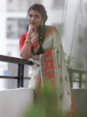 Saranya Pradeep Instagram - Every saree has a story to tell, and I’m the storyteller ❤️🤍
Clicks by : #mogudu 😘 @pradeepmanku
Stylist : #rekhaboggarapu
Assisted by : @venijoshna_m
Outfit- @niharmony__
Jewellery- @bcos_its_silver
Hairstylist : @farzanashaik._.stylist
.
.
.
.
#indian #ethnic #fashion #sareeswag #saree #magic #sareegoddess #sareeinspiration #goals #vibes #beauty #celebration #accessories #jewellery #sparkle #statement #sareestyle #glam #sareefashion #accessorize #addons #bliss #goddess #ensemble #sᴀʀᴇᴇʟᴏᴠᴇ #glamour #perfection #sareeaddict #sareestyle #sareeinspiration