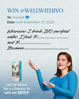 Shaina Magdayao Instagram - Drinking IVO water isn’t just refreshing — it’s a feeling. For us, it’s being refreshed and recharged. 

For you, it could be something different. Tell us your two words to describe how IVO makes you feel, and you might win an SB151! 

Contest runs until September 27 — don’t miss your chance to WIN #WellWithIVO

#WaterPurifier #WaterPurifierPH #PurifierPH