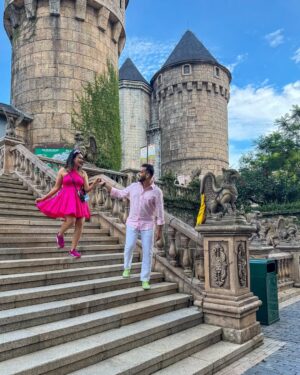 Shivani Divkar Instagram - Plot twist: We didn’t just visit Vietnam, We time-traveled to a French fairytale.🏰💕
#love #family #travel #couple #couplegoals #Vietnam #banahillsvietnam #frenchvillage #fairytale #castle #travelblogger #dreamylittleplaces #dreamyaesthetic #outfitinspo