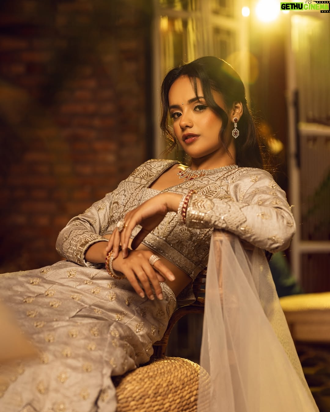 Simran Pant - 861 Likes - “Wrapped in moonlight, stitched with dreams, and shining like a whispered secret.”
#EtherealGlow #ModernMuse #SilkenStories
Feat @_simranpant 
Wearing @yasarbytenisha 
Jewelry partner @shagoonjewellers 
Mua @shhwetakju 
hair by @hairnmakeupby_pratima 
Visual team @uddibaba @neesphotography @_skdgin_ @jii_patrick @ronashbajra 
Location partner @damonkeymind