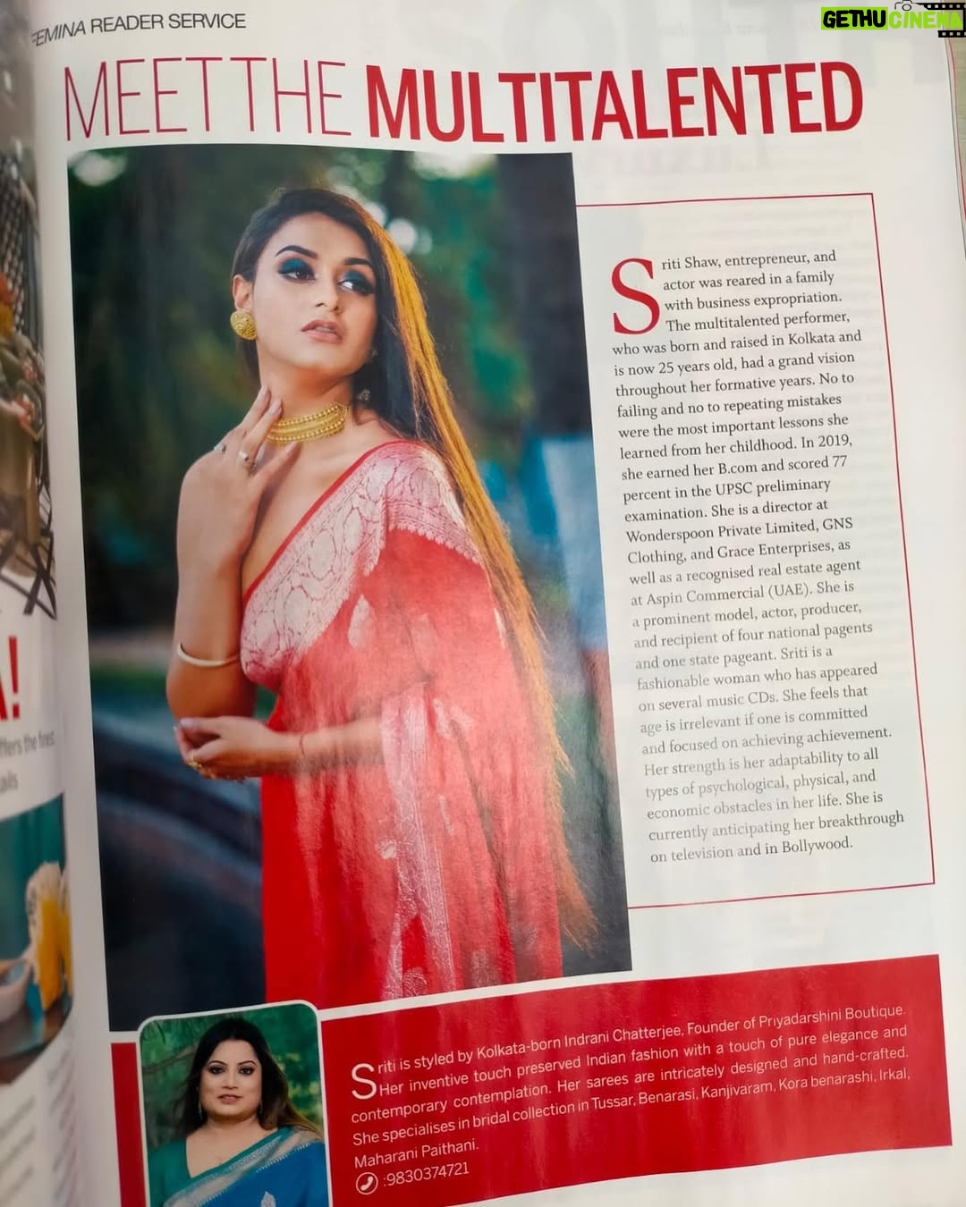 Sriti Shaw - 783 Likes - Thank you So much @feminamagazine for the great article for the month of July 2022 which got published nationwide in all stands .. What an honour..❤️❤️tysm for all your love and support @s.724m @priyadarshiniboutique1 @indranichatterjeedas ❤️❤️🤩🤩🤩💯