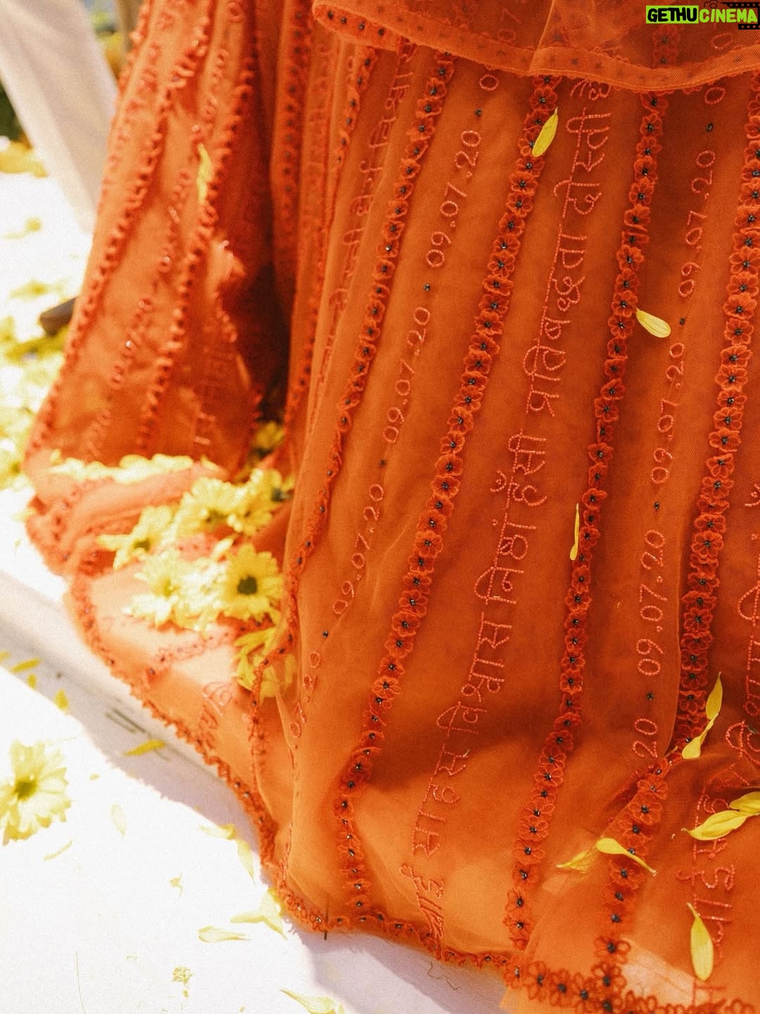 Sunaina Khera - 3 Likes - A bride who made her mehendi truly her own. She chose our custom word lehenga in orange with a 3D floral blouse and designed just for her. This one is extra special for us too, as it’s the first time we brought personalized words to life in Hindi. Couldn’t have asked for a more beautiful beginning to this idea.✨🧡

Bride: @xxaishwaryaxx
Groom: devalgupta
Photographer: @theblemishedtales
Planner: @apanacheaffair
Florals: @tbdsandiego
HMU: @bridesbyroupak