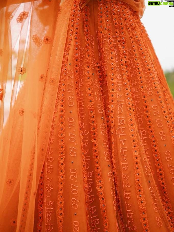 Sunaina Khera - 3 Likes - A bride who made her mehendi truly her own. She chose our custom word lehenga in orange with a 3D floral blouse and designed just for her. This one is extra special for us too, as it’s the first time we brought personalized words to life in Hindi. Couldn’t have asked for a more beautiful beginning to this idea.✨🧡

Bride: @xxaishwaryaxx
Groom: devalgupta
Photographer: @theblemishedtales
Planner: @apanacheaffair
Florals: @tbdsandiego
HMU: @bridesbyroupak