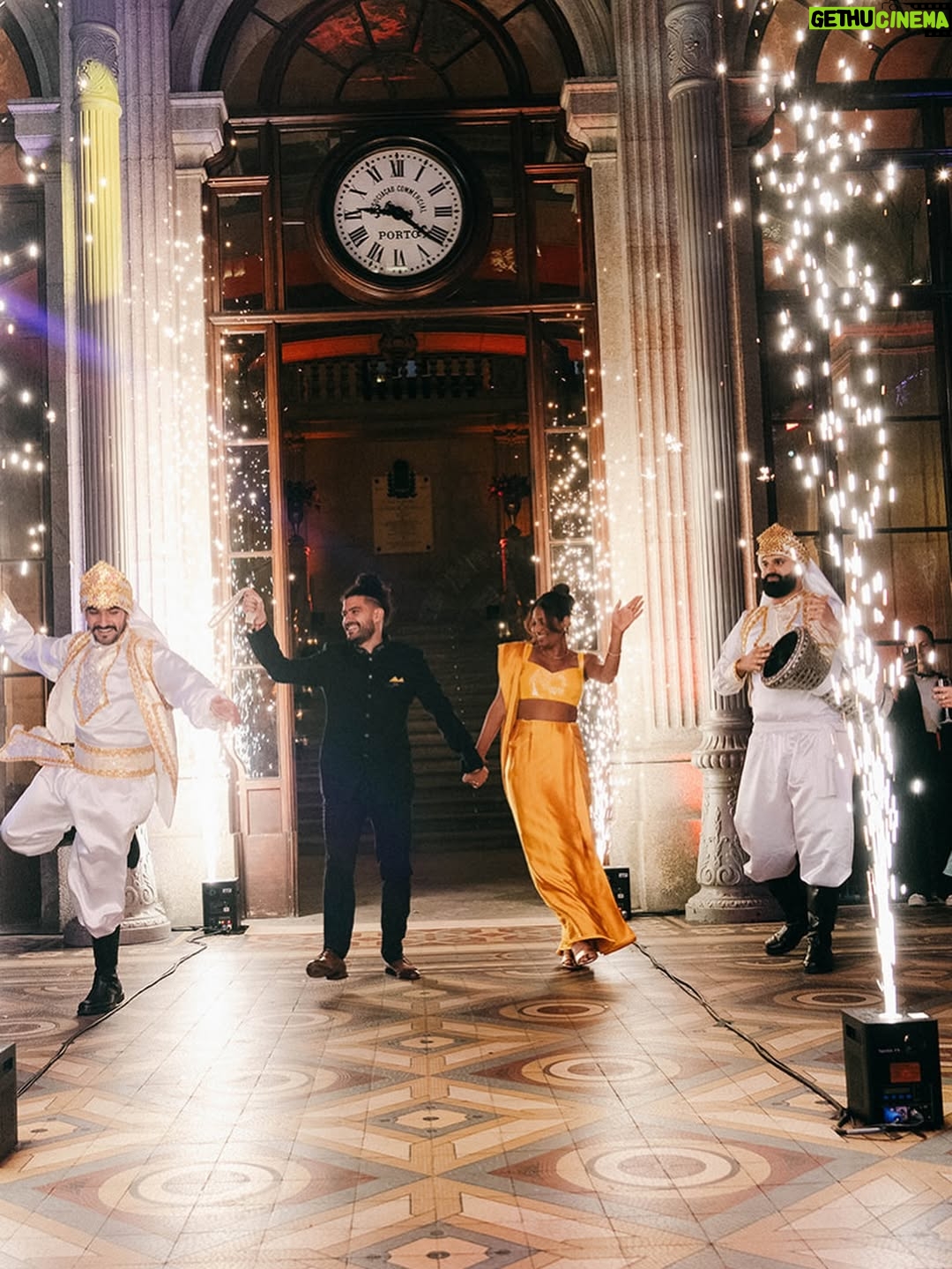 Sunaina Khera - 3 Likes - A cross cultural celebration to remember 🥹💛
Ipshita chose our yellow silk satin sari for her sangeet afterparty at her Indian-Lebanese wedding in Porto, Portugal.
The sweetest part? @ipshitak and @ribal.saroufim tied the knot on the same date they started dating,10 years ago.✨

Photography: @afonsocastella @luisakiota
Makeup: @tomperdigao
Location: @palaciodabolsa