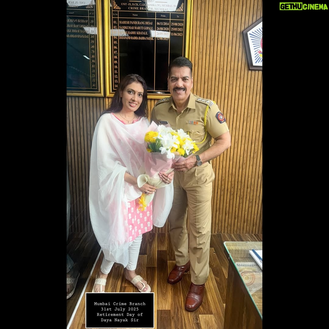 Surabhi Purohit - 7.9K Likes - 𝗥𝗲𝘁𝗶𝗿𝗲𝗺𝗲𝗻𝘁 𝗶𝘀𝗻’𝘁 𝘁𝗵𝗲 𝗲𝗻𝗱 — 𝗶𝘁’𝘀 𝗷𝘂𝘀𝘁 𝘁𝗵𝗲 𝗲𝗻𝗱 𝗼𝗳 𝗦𝗲𝗮𝘀𝗼𝗻 𝗢𝗻𝗲. 𝗡𝗼𝘄 𝗰𝗼𝗺𝗲𝘀 𝗦𝗲𝗮𝘀𝗼𝗻 𝗧𝘄𝗼 💥

My Big Brother 🙏🏻 Daya Nayak Anna 🙏🏻

Daya Nayak ( ACP ) Sir the encounter specialist, retires today ( 31st July 2025 ) after 31 years of fearless, dedicated service in the Mumbai Police 🇮🇳

Everyone calls him “Anna” , which means big brother — and for me, that’s exactly who he’s been. My neighbour and someone who’s always had my back — no matter what.

Met a real-life hero today ( 31st July 2025 ) again 💥 I had to capture this moment as he wore the ACP uniform for the last time. A memory to cherish forever ❤️🙏🏻

His service to the nation has been unforgettable.
He gained fame for his fearless crackdown on Mumbai’s underworld, neutralising over 84 gangsters and contributing to several high-profile cases, including the Ambani bomb scare case
The underworld feared him, he helped clean up the streets when the city needed it most.
Though the world called him an “encounter specialist,” Daya Nayak never accepted that title . He always said he wasn’t trigger-happy but was forced to kill gangsters to prevent more “bloodshed and mayhem”.
His car was blown up in a bomb blast, several life threats still he remains unshakable. His life was so extraordinary that films like “Ab Tak Chhappan” and “Kagaar” were based on his real-life story — and the beloved CID character “Daya” was loosely inspired by him. But no screen portrayal can fully capture the strength, courage, and integrity of the real man behind it all.

Congratulations, sir 🙏🏻 It’s been a true honour to witness your journey. Your story will continue to inspire millions.

Thank you for your service to the nation 🙏🏻 

Season 1 was legendary. ⭐️ and I know Season 2 will be just as powerful. 💙 🇮🇳 🙏🏻

#dayanayak #mumbaipolice #indianpolice #crimebranchmumbai #🇮🇳 #jaihind #india #reallifehero #supercop #satyamevajayate #surabhiprabhu