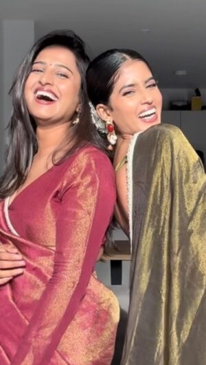 Tejaswini Shrivastava Instagram - The one person I love to fight and fight to love ❤️ 

Wearing gorgeous sarees from @shop.sagel .

#trending #sisters #rakshabhandanspecial❤️