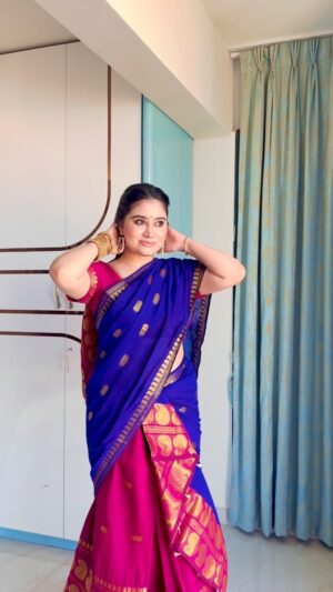 Urusa Javed Instagram - The love I have for Indian clothes and traditions can’t be expressed in or shown in reels. Growing up I always wanted to wear different regional clothes and try their delicious food. I wish I could dress up everyday like this♥️

Dress and draping @suhana_r_ali 
Jewellery: behen ki churai hui🙈