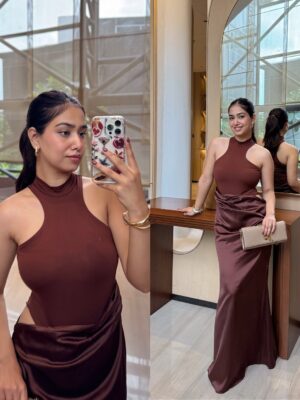 Vaishali Attri Instagram - main character… 🤎

Dress- @elleivry_ 
#ootd #outfitinspo #hotandchic #sillouette #datenight