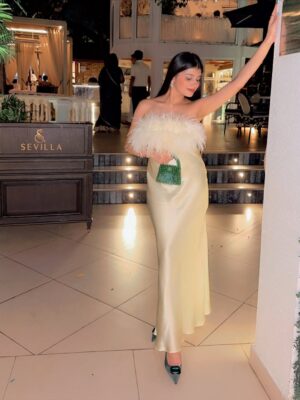 Vanshika Agarwal Instagram - A little moment for the outfit please 💛🤌🏻

#datenight #datenightfit #datenightoutfit #datenightfitcheck #ootn #feathers #love