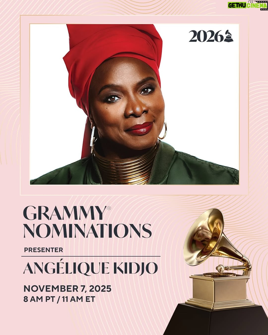 Angélique Kidjo - 7.1K Likes - Honored to be part of the 2026 GRAMMY Nominations announcement! ✨ Watch live Nov 7 at 8am PT / 11am ET on the Recording Academy’s YouTube and Live.GRAMMY.com