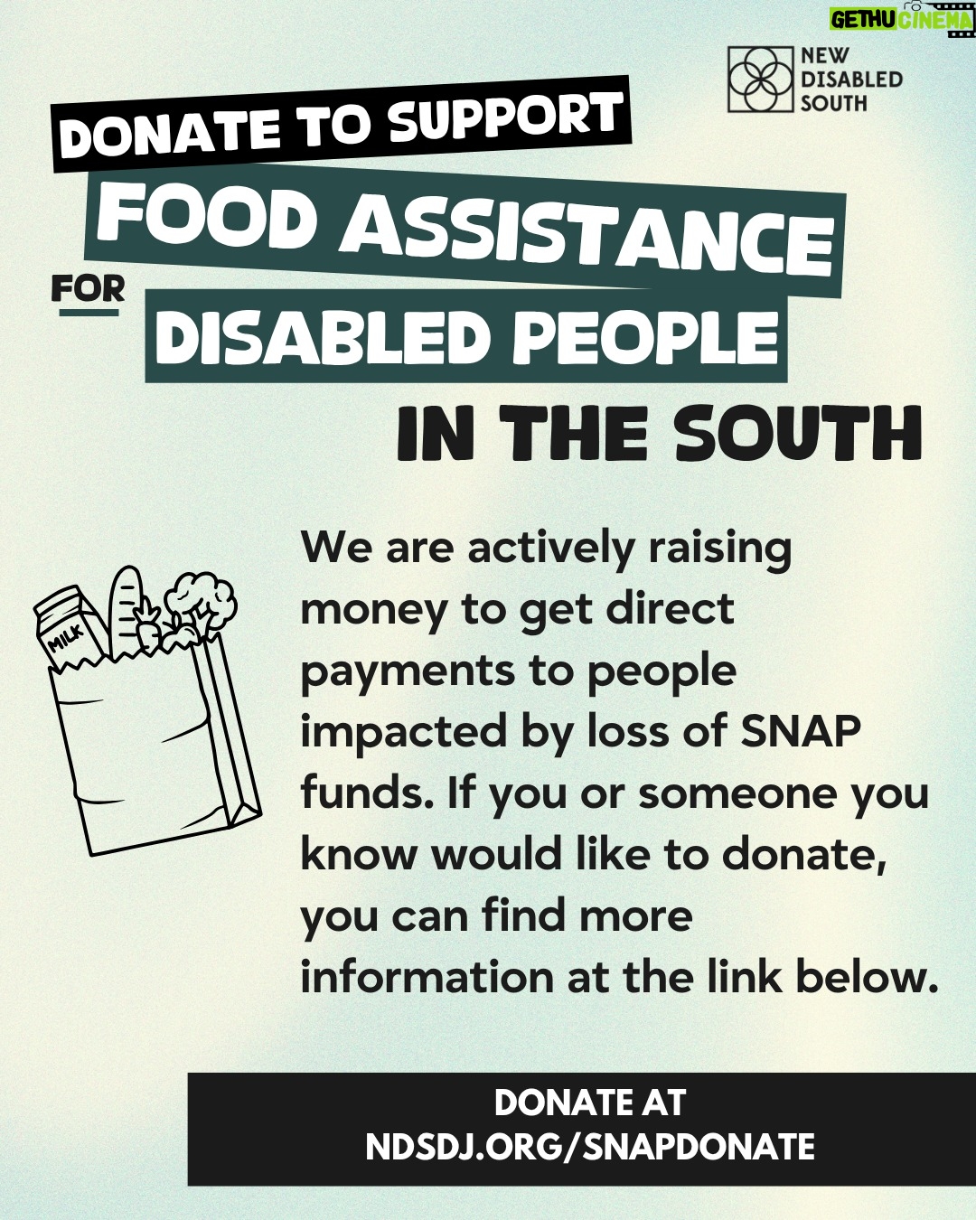 Brittany Packnett - 16.7K Likes - [APPLICATION CLOSED/APLICACÍON CERRADA] 
New Disabled South is offering one-time payments to disabled folks in the South who won’t be receiving SNAP in November due to the government shutdown. Separately, if you would like to donate to our fund, it will enable us to give more money to people who need it. Both the application and donate links are at the link in bio. Let's keep caring for each other.

ID: Images in both English and Spanish sharing that New Disabled South is offering payments to SNAP recipients, as well as soliciting donations to be able to send out more payments to more people. [Alt text on images]