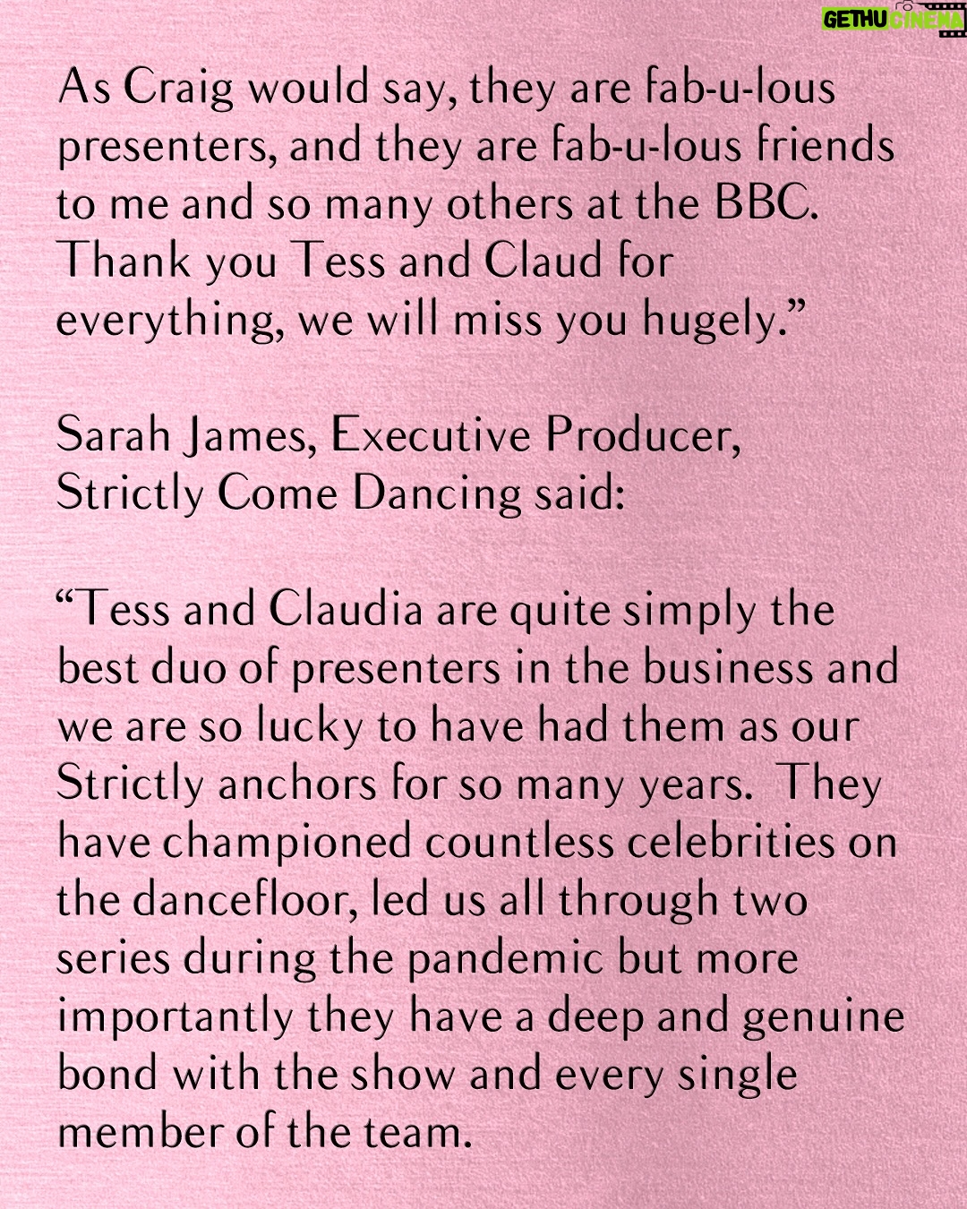 Claudia Winkleman - 121K Likes - Tess and Claudia, you’ll always be our favourite couple ❤️ Thank you for being our incredible hosts. All our love, your #Strictly family ✨