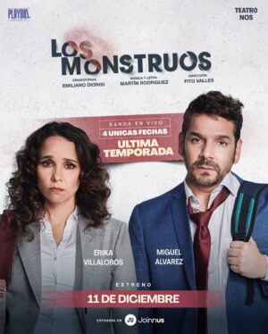 Érika Villalobos Instagram - 👁️‍🗨️ “Los Monstruos” regresa al escenario… y con una gran sorpresa ✨

Uno de los musicales más aclamados de @playbillasociacion está de vuelta por solo 4 únicas fechas.
Una comedia musical que mezcla humor ácido, ternura y una historia DISTINTA. 

🗓️ Fechas: 11, 12, 13 y 14 de diciembre
📍 Lugar: Teatro NOS
🎟️ Entradas: ¡Consíguelas ya en Joinnus! 

“Ni mejor, ni peor. Distinto.”

Con texto de Emiliano Dionisi, música de Martín Rodríguez
y dirección de Fito Valles @fitovn 🎭

Protagonistas: Erika Villalobos @villaloboserika y Miguel Álvarez @miguealvarezram 🌟

#LosMonstruos #VuelveElMusical # TeatroLima #TeatroNOS #Sorpresa #NiMejorNiPeor #Distinto #Joinnus