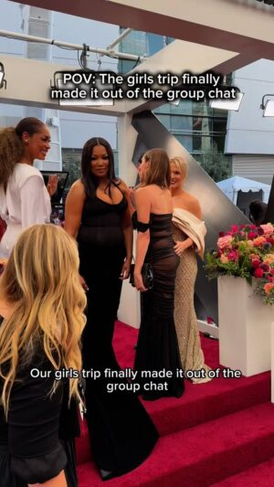 Gina Torres Instagram - #SponsoredByGSK The @thriveat50plus squad finally made it out of the group chat and straight to the Emmys! @theofficialsuperstar, @iamginatorres, @garcelle, and @jenniegarth hit the red carpet to serve some looks and share some real advice.   
  
Starting at 50, the risk of developing shingles, a painful, blistering rash sharply increases. 99% of adults 50 years and older already have the virus that causes shingles inside their body, even though not all of them will develop it.  
  
If you are 50 years or older, ask your doctor or pharmacist about your risk for shingles and about prevention.