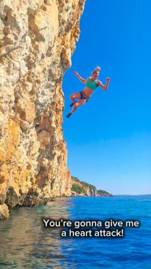 Jessie Graff Instagram - When i was little, i climbed everything. My poor mom has an absolute phobia of heights, but rather than try to hold me back, she walked under me with her arms spread wide, ready to catch if I fell. She taught me how to check the strength of a branch before stepping on it, to clear my landing area, and know how to fall safely. 40 years later, she’s still my best life guard, reminding me to check the depth of the water under me. And what’s even more amazing is how at age 73, she’s choosing to face her own fears, one baby step at a time! I love when her gut reaction tells me she can’t, and then a few minutes later, she tells me she wants to try anyway!
Anyone else taking baby steps to conquer a lifelong fear? Extra thanks to @spartanracecroatia and @visithvar for making this adventure possible! Let’s DEFINITELY do it again next year!
#deepwatersolo #croatiarockclimbing #bebrave