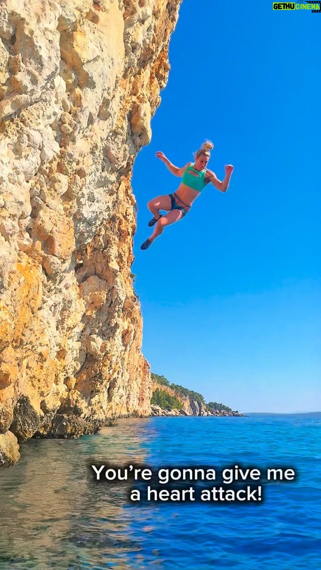 Jessie Graff - 4.3K Likes - When i was little, i climbed everything. My poor mom has an absolute phobia of heights, but rather than try to hold me back, she walked under me with her arms spread wide, ready to catch if I fell. She taught me how to check the strength of a branch before stepping on it, to clear my landing area, and know how to fall safely.  40 years later, she’s still my best life guard, reminding me to check the depth of the water under me. And what’s even more amazing is how at age 73, she’s choosing to face her own fears, one baby step at a time! I love when her gut reaction tells me she can’t, and then a few minutes later, she tells me she wants to try anyway!
Anyone else taking baby steps to conquer a lifelong fear? Extra thanks to @spartanracecroatia and @visithvar for making this adventure possible! Let’s DEFINITELY do it again next year!
#deepwatersolo #croatiarockclimbing #bebrave