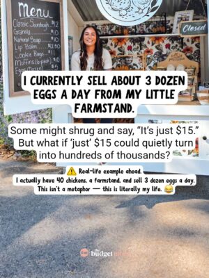 Kumiko Love Instagram - @thebudgetmom
It’s not about the eggs.
It’s about how you see money.

Most people look at $15 and think, “That’s not much.”
Then they spend it on an impulse buy they’ll forget tomorrow.

Wealth builders think differently.

They look at that same $15 and see what it could become — an opportunity to grow, invest, and build something lasting.

Because wealth isn’t built by doing extraordinary things once — it’s built by doing small, ordinary things consistently.

So the next time you catch yourself saying,
“It’s just $15,”
ask yourself:
What could it be instead?

If you liked this post, please comment or share so @thebudgetmom keeps showing up in your feed.❤️
