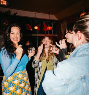 Mamrie Hart Instagram - We didn’t just kick off this tour. We gave it a round house to the teeth! 🍹 Perfect night of cocktails and laughs and THIS SKIRT to celebrate ALL I THINK ABOUT IS FOOD. ✨ 

HUGEST thanks to @rouxportland for putting this whole shindig together. I love y’all 😭 Thank you to my fav bar in Portland @dearsandypdx for hosting! @katesicecream for serving perfect scoops 🍨 And @goldfinchcollective for being so CHARMing and @braaschley for being a booze goddess 

📸 All photos by genius @yeticorn_