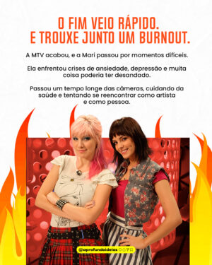 MariMoon Instagram - 🌟 Antes das redes sociais, do YouTube e do Instagram… já existia @marimoon.

Ela foi a primeira digital influencer do Brasil, quando isso nem tinha nome ainda.

Rainha da MTV, ícone alternativo, inspiração pra toda uma geração.
Mas por trás do cabelo colorido e da pose confiante, existia uma jovem enfrentando ansiedade, burnout e o colapso da emissora que a lançou.

Hoje, ela abre o jogo no Aprofundamos e essa conversa é tudo que você precisava ouvir.

🚨 Assista agora no YouTube. Link na bio.

#entrevista #documentário #mtv #anos2000 #nostalgia