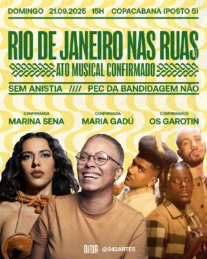 Maria Gadú Instagram - Mais nomes de peso da música brasileira confirmados domingo! @mariagadu, @amarinasena e @osgarotin também estarão presentes. Fiquem atentos nas nossas redes para mais informações.
#pecdabandidagemnão #semanistia