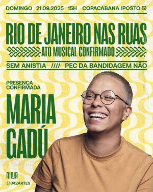 Maria Gadú Instagram - Mais nomes de peso da música brasileira confirmados domingo! @mariagadu, @amarinasena e @osgarotin também estarão presentes. Fiquem atentos nas nossas redes para mais informações.
#pecdabandidagemnão #semanistia