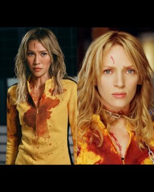 Molly Chiang Instagram - Molly Halloween 2025 Kill Bill❤️‍🔥🖤🎃

For the photos, I actually handpicked all the original movie stills first, then we recreated every single one from scratch.🙂‍↕️😆😂

Which shot is your favorite? 🎬💛
-
莫莉萬聖節2025 《追殺比爾》平面照來了！！！🙌🏾🎃

今年最愛的一張
就是第三張🤣🤣🤣
烏瑪舒曼跟劉玉玲在片場的這張腦袋開花擁抱花絮照😂
必須跟阿翰拍一張吧！！！

平面照片也是我先找好所有原版電影的劇照
然後我們全部照著劇照翻拍

你們最愛哪一張？