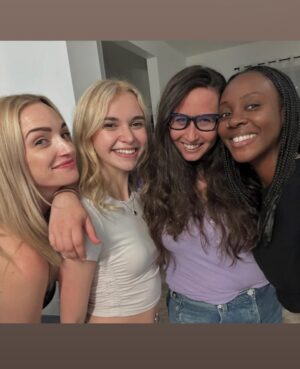 Nikki Roumel Instagram - First photo by @gngbts 💗☀️ I actually don’t have my drivers license and got my G1 like to three days before shooting that scene. It was also my birthday that day! The second photo is from a cast get-together 💗 the third is from when I ate too much lunch, the forth slide was a prop baby Ginny (sorry Toni) that we used for a photoshoot. The fifth was on Camilla and I picking dandelions while prepping scenes together and the last photo is one of the cookies from the diner scene 🍑. Also not so fun fact one of the main reasons I don’t have my license is because when I get anxious my OCD gets triggered worse so I have to do things 9 times, even sitting in the drivers seat here I did in between takes.