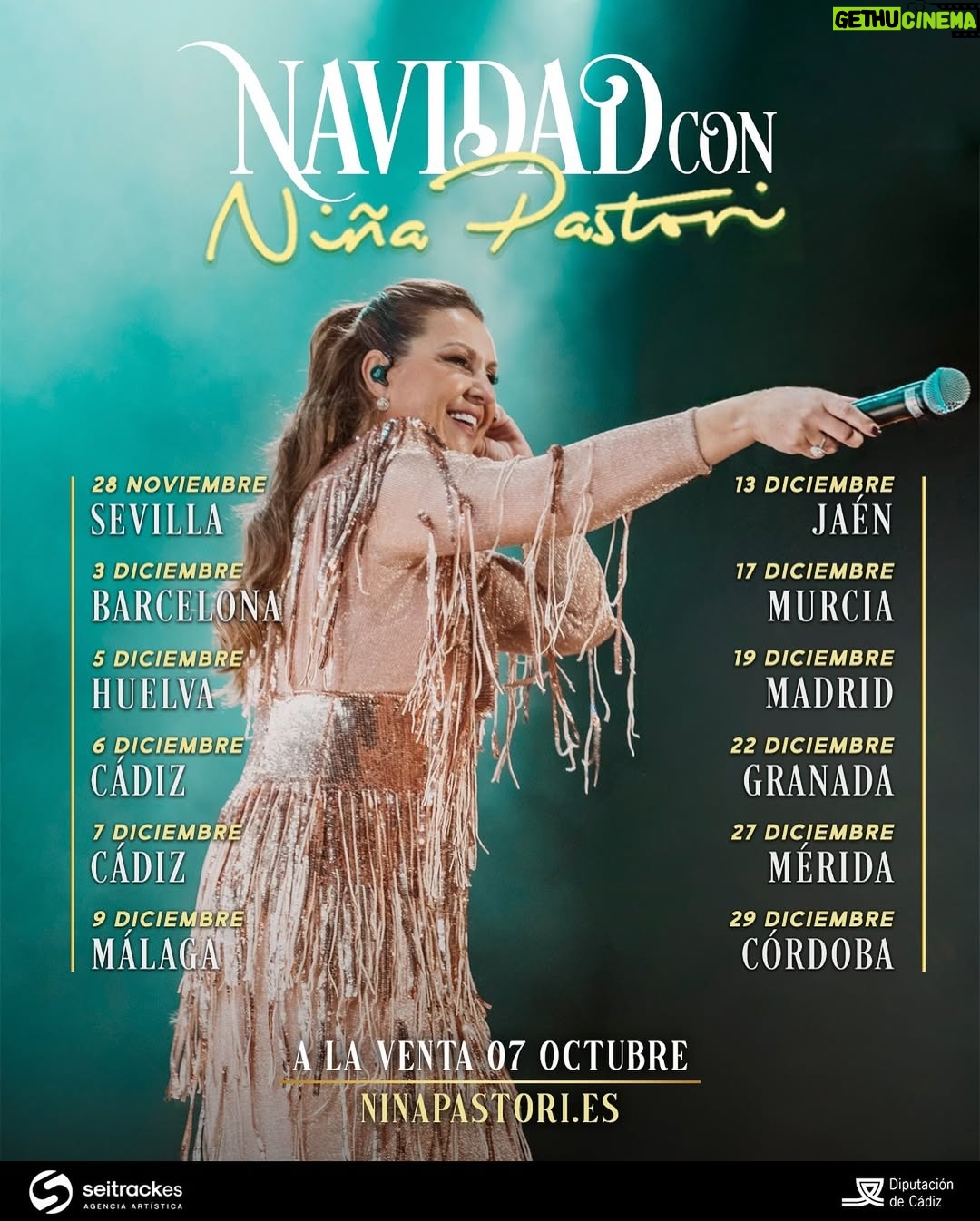 Niña Pastori - 16.4K Likes - Vuelvo con palillos y panderos!!🎄😂 Qué feliz me hace anunciaros que nos vemos en Navidad!!

🎟️ Entradas a la venta el 7 de octubre a las 10:00h 

Y Cádiz a la venta miércoles 8 de octubre a las 10:00h en taquilla y online 

Os quiero familia! 💜
