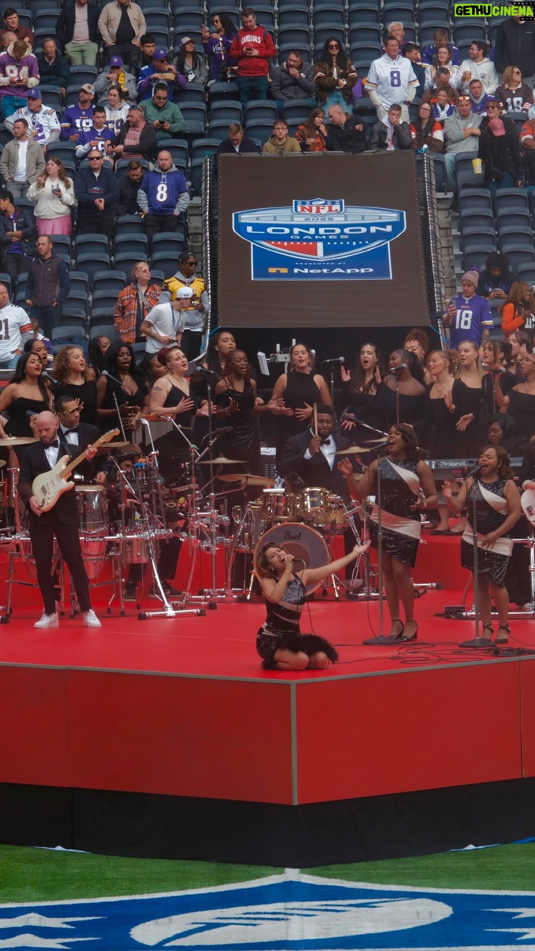 RAYE - 1.3 Million Likes - WHERE IS MY HUSBAND! with 11 brass, 5 strings, 30 choir, 7 drumline, 2 backing vocalists,1 guitarist, 1 bassist, 1 pianist, 1 drummer and 1 percussionist on stage for NFL Halftime 🥹❣️