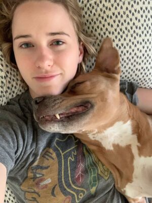 Rachel Brosnahan Instagram - We said goodbye to our smiley, sweet Nikki on Sunday and our hearts hurt. She was special. She cuddled like a human and had eyes that made you feel like she’s surely been here before. She hated mornings and snow boots and being cold. She hated her little brother until one day she loved him a lot. She loved snacks, the beach and sitting on any piece of furniture she wasn’t allowed on. She sometimes faked injuries so we would pet her more. She had a long life and we loved her hard. We’ll miss her forever.