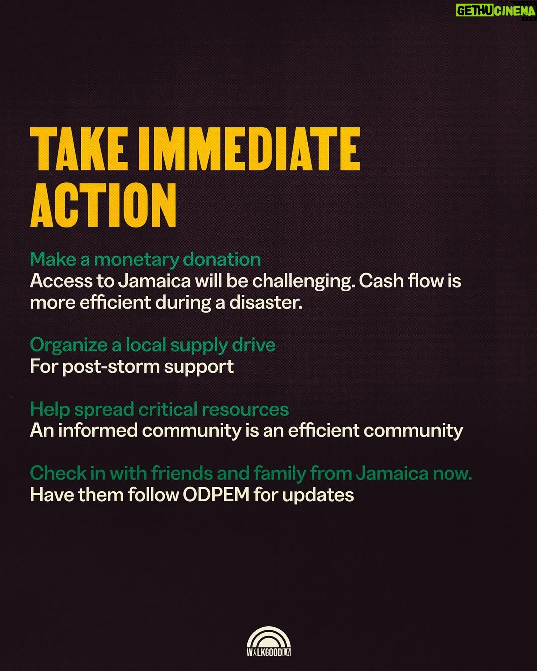 Sheryl Lee Ralph - 104.3K Likes - It’s all hands on deck. Here is how you can help the people of Jamaica. 

Recorded as the strongest ever storm to hit the Caribbean, Hurricane Melissa has made landfall in Jamaica - it will be bringing catastrophic damage to its communities and we must act together. 

Slide 3: Immediate actions to take 
Slide 4: Where to Donate to make maximum impact 
Slide 5: Resources to share widely 

GO TO bio.site/walkgoodjamaica or @walkgoodla link in bio for all resource and donate links compiled so far. Please comment with additional resources and reputable orgs to add. 

This isn’t just a natural disaster, this is also an example of a climate justice issue. Climate change only deepens inequity and it’s critical that we act to invest in our future, not destroy it. 

The most immediate way you can support is to donate. Cash flow will be the most efficient way to support communities, as access to land will become challenging in the days to follow. Post-storm recovery efforts will take sustained effort from all of us. 

If you didn’t know, WalkGood is a Jamaican phrase meaning to take care and wish another well in their journey. If you know someone in Jamaica make sure to tell them to WalkGood. 

#hurricanemelissa #hurricanemelissajamaica #jamaica #disasterrelief #community
