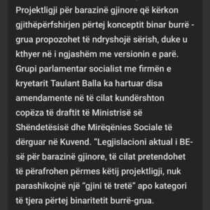 Albana Osmani Instagram - 🇦🇱 Mirëmëngjesi, sot për FAMILJEN SHQIPTARE! ❤️

📜 Shqipëria mbetet tokë me dy gjini : burrë dhe grua.
Projektligji i Qeverisë, nën drejtimin e Kryeministrit Rama, u rikthye me 22 amendamente kundër “përkatësisë së shumëfishtë”, duke riafirmuar vlerat e kombit tonë dhe ligjësinë hyjnore të krijimit.

Ne jemi ashtu siç na ka bërë Zoti, siç e kanë ruajtur brez pas brezi nënat dhe baballarët tanë ,me familje të shëndetshme, me dashuri, me rrënjë, me taban. Ky është triumfi i së vërtetës, i shpirtit shqiptar dhe i një populli që nuk lejon mjegull në zemrën e brezave të rinj.

🙏 Mirënjohje Zotit të gjallë e te gjithëpushtetshëm ,
dhe çdo shqiptari e shqiptareje që e do FAMILJEN dhe KOMBIN me shpirt.

Fjalët Nënë dhe Babë janë fjalët më të mëdha, më të shenjta, më hyjnore që mbajnë gjallë kombin tonë ndër shekuj. Mirënjohje përgjithmonë ndaj çdo Babe Hero , dhe çdo Nëne Shqiptare Burrneshë , qe sakrifikon tërë jetën për familjen. 

Faleminderit çdo zemre që qëndroi në lutje.
Faleminderit çdo besimi fetar, çdo shpirt të ndershëm që u ngrit në frymë kundër planeve të errësirës.
Faleminderit çdo personi publik që me zërin dhe influencën e tij zgjodhi dritën, jo frikën.

Sot është ditë krenarie kombëtare, besimi dhe shprese.
Zoti e bekoftë FAMILJEN SHQIPTARE, dhe Zoti e bekoftë SHQIPËRINË ❤️ ! 

⸻•—————•—————-•————————-•———————•

Video ku mbaj tabelen me mesazhin per familjen , eshte publikuar ne kanalin tim ne YouTube ne 25 dhjetor 2024. Me titull “Mary did you know” .Duke dashur te percjell kete mesazh lidhur ketu me tekstin e kenges referuar Krishtlindjes, besimit ne Zot dhe ne ate qe ai ka krijuar si vazhdimesine e jetës FAMILJA , Nëna dhe Babai dhe Femijët. 

Video “We will rock you” - karaoke remake dhe me nje tekst te personalizuar me nje mesazh per rinine shqiptare ,  eshte publikuar ne fillim te sezonit te pare te Albana Osmani Show rreth nje vit me pare . Na kanalin tim ne YouTube .