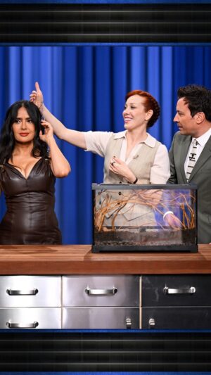 Alie Ward Instagram - @salmahayek & Jimmy meet and touch some crazy bugs with @alieward! #FallonTonight