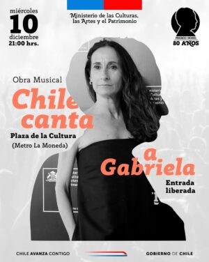 Amparo Noguera Instagram - Chile canta a Gabriela

Este 10 de diciembre, frente a La Moneda, celebramos los 80 años del Nobel de Gabriela Mistral con un espectáculo que une música, poesía, danza y artes visuales.

Más de 50 artistas darán vida a su legado, en una puesta en escena única que culminará con show lumínico en La Moneda.