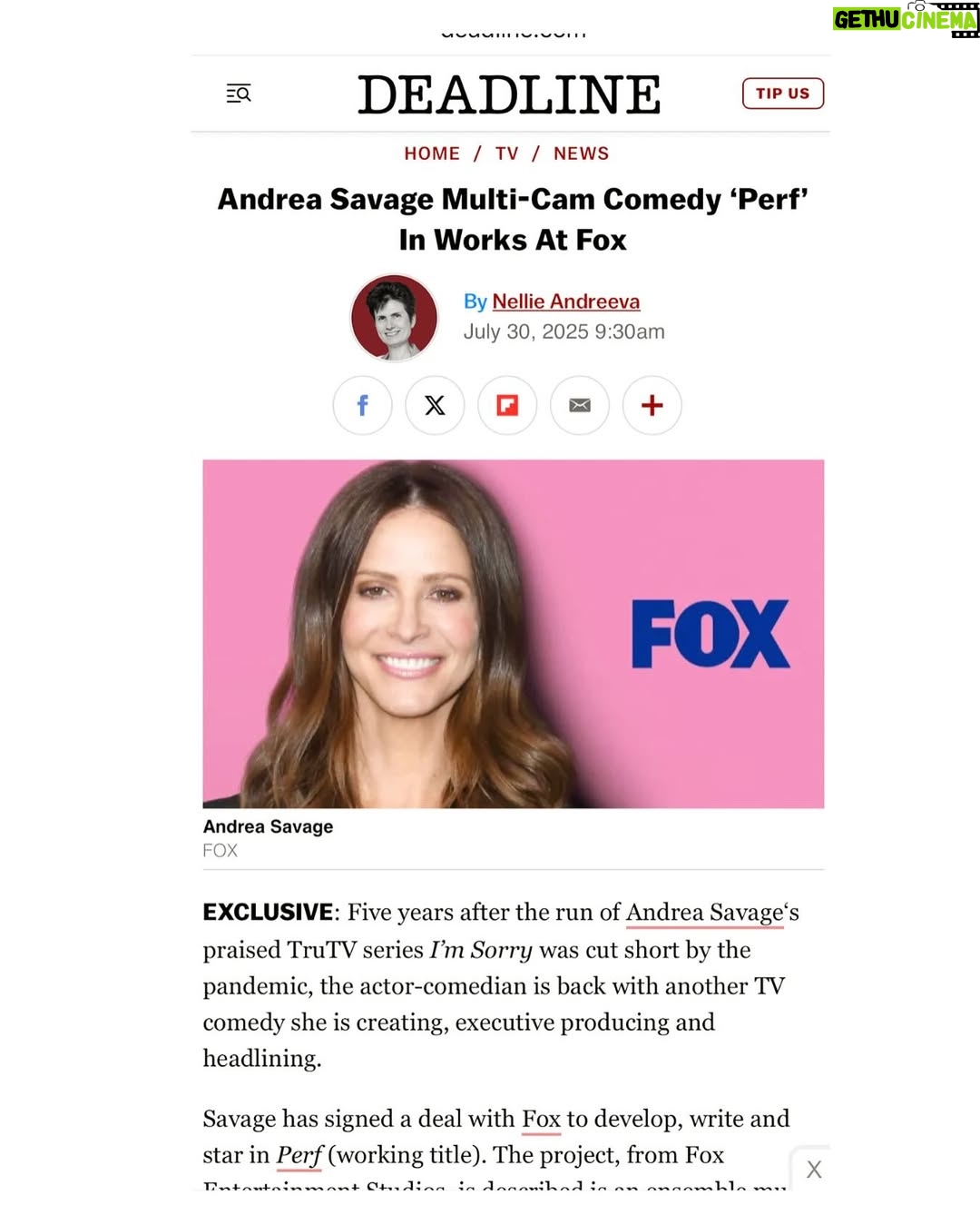 Andrea Savage - 10.7K Likes - Hi. It’s me. I know I have been MIA on here for a minute 😬 but… I am SOOOOOO EXCITED TO SHARE THIS NEWS!! It has taken me a minute to live some life and begin anew, but here we are. ☺️ And a multi-cam?? I mean come on!! I really am just thrilled to jump back elbow deep into the real and ridiculous stories of being an adult.  And to make people feel like I still sneak into your homes and record your conversations. Yes, I stand over you when you sleep and don’t blink. Don’t make it weird. Actuallyyyyy… make it super fucking weird. There we go. (I was creepily nodding while I typed that. I am not proud. ) Much more soon!! #perf #PerfonFOX #backinbiz #FOXTV @foxtv @deadline