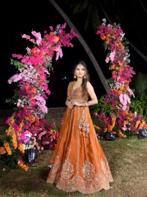 Ashna Kishore Instagram - This outfit deserves its own moment 🧡🥰
Wearing - @mauvestory 

#AshnaKishore #desi #wedding #lehenga #goa

{wedding vibes, Goa, Goa beach, lehenga, traditional, new post, wedding season, wedding bells, Morjim, Anjuna, south Goa, north Goa, Delhi, Mumbai, Pune, Hyderabad, Bangalore, fashion, Indian wear, ethnic wear, smile, happy}