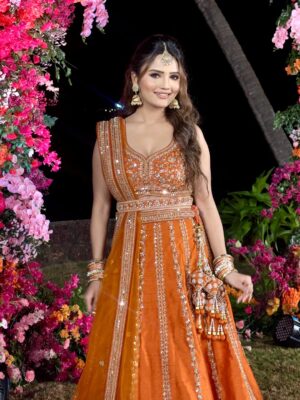 Ashna Kishore Instagram - This outfit deserves its own moment 🧡🥰
Wearing - @mauvestory 

#AshnaKishore #desi #wedding #lehenga #goa

{wedding vibes, Goa, Goa beach, lehenga, traditional, new post, wedding season, wedding bells, Morjim, Anjuna, south Goa, north Goa, Delhi, Mumbai, Pune, Hyderabad, Bangalore, fashion, Indian wear, ethnic wear, smile, happy}