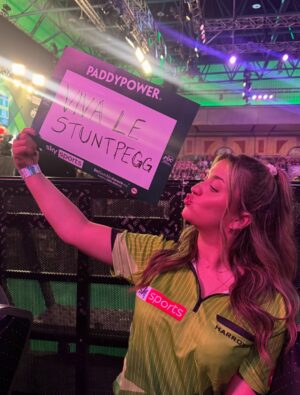 Becky James Instagram - tarts at the darts !! 🎯

thank you so much @officialpdc @skysports