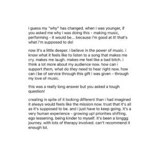 Betty Who Instagram - did a @reddit AMA last week and this question hit pretty hard. the life of a middle class artist is being successful to some and a failure to others all at the same time. lots of people replied to this on my story so i figured id share it here. idk if it will help anyone but i want you to know you’re not alone in the struggle.