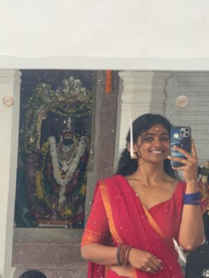 Bhoomi Shetty Instagram - Navarathri🌺✨

In my 27 years of life, I’ve never done something like what I did this past month of September—Navarathri.
For 11 days, I lived as a Brahmacharini. A non-veg lover who didn’t touch non-veg. I woke up early, draped sarees every day, did puja, read slokas, wrote Durga koti. Even when my health wasn’t at its best, I still showed up. I still can’t believe myself.
And yet, I’m so proud. Because something awakened in me, The Shakti!! 
She made me believe in myself. I didn’t crave anything, I let go of so much. So much of my emotions, desires, attachments.  These 11 days taught me that if there is ichha, dedication & pure devotion, I can do anything in this life.
I realized Shakti doesn’t need materialistic offerings she asks for truth, our bare self, our honesty. I gave my all. 
I gave my all. I’ve grown. I’ve learnt. I’ve made mistakes, but I’ve also moved forward. And I’m grateful for everything life has given me so far.
And I promise myself one thing: to live fully, to live in the present.
Thank you Kali ma🌺
.