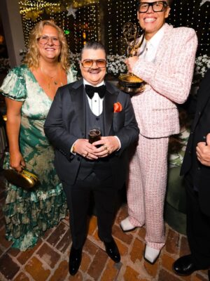 Bridget Everett Instagram - First Emmy’s! Thrilling and well deserved win for @boomboomhiller. Proud to be nominated alongside @fancyboslady and @pthureen for writing. Shared the evening with Mr. Showbiz himself, @murrayhill. Thanks to @cdicelove13 for styling me, @alexisbittar for the bling and bag, @selkie for the dress. As always, @stuartweitzman on my toesies. Makeup by the angel @jessica.ahn and hair by the sweet @stephenlowhair 💫