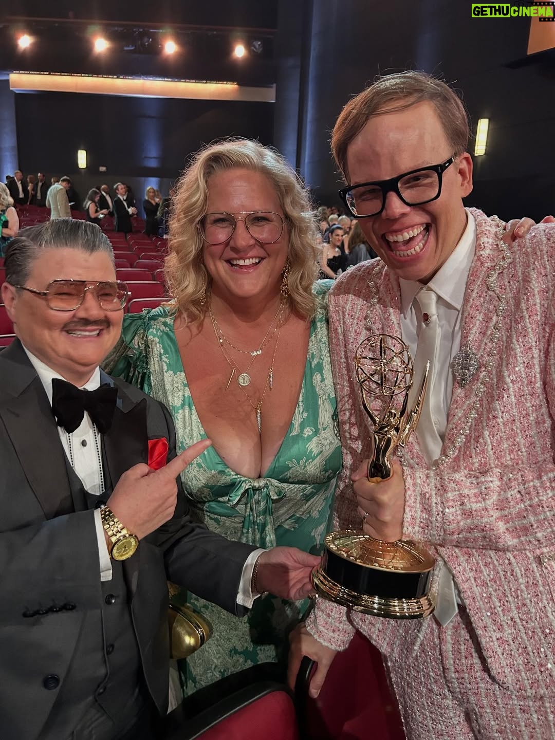 Bridget Everett - 38.7K Likes - First Emmy’s! Thrilling and well deserved win for @boomboomhiller. Proud to be nominated alongside @fancyboslady and @pthureen for writing. Shared the evening with Mr. Showbiz himself, @murrayhill. Thanks to @cdicelove13 for styling me, @alexisbittar for the bling and bag, @selkie for the dress. As always, @stuartweitzman on my toesies. Makeup by the angel @jessica.ahn and hair by the sweet @stephenlowhair 💫