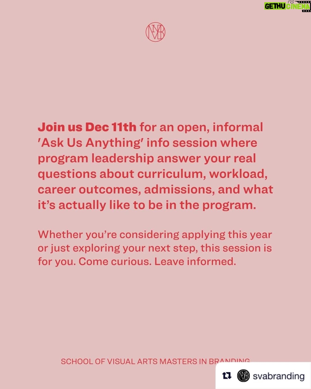 Debbie Millman - 10.4K Likes - Repost from @svabranding
•
‘Ask Us Anything’ happening this week 💬

Curious about the SVA Masters in Branding program? Join us for an open, informal ‘Ask Us Anything’ info session where program leadership answer your real questions about curriculum, workload, career outcomes, admissions, and what it’s actually like to be in the program.

Whether you’re considering applying this year or just exploring your next step, this session is for you. All who attend will have their application fee waived! Come curious. Leave informed.

🔗 Register: https://tinyurl.com/svaama