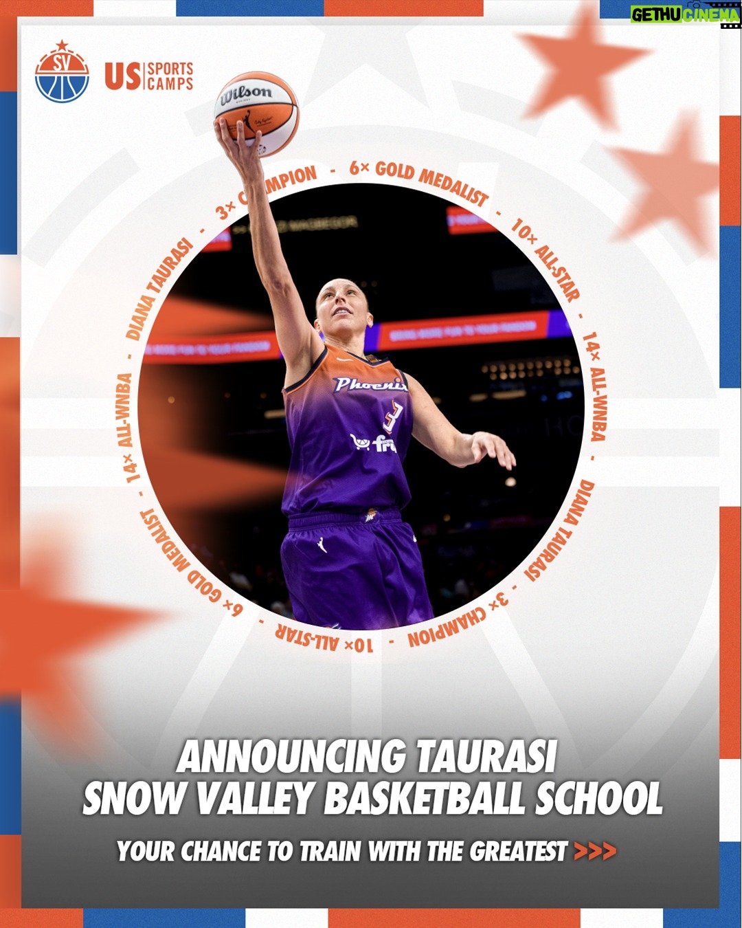 Diana Taurasi - 4.4K Likes - Chase Your Hoop Dreams with @dianataurasi! 🚨

WNBA legend Diana Taurasi is teaming up with @snowvalleysbbasketball to host the TAURASI SNOW VALLEY BASKETBALL SCHOOL 🌟

Here’s what you’ll get ⤵️
 ✅ 30  hours of basketball fun
 ✅ Skills training, games, and smart plays
 ✅ A personal evaluation from your coach
 ✅ Stunning views by the beach 🌊

Spots are filling fast—hit the link in our bio to register now!
 📍 Overnight camp at Westmont College | Santa Barbara, CA
 🗓️ July 24–27
 👧 Girls, ages 11–18