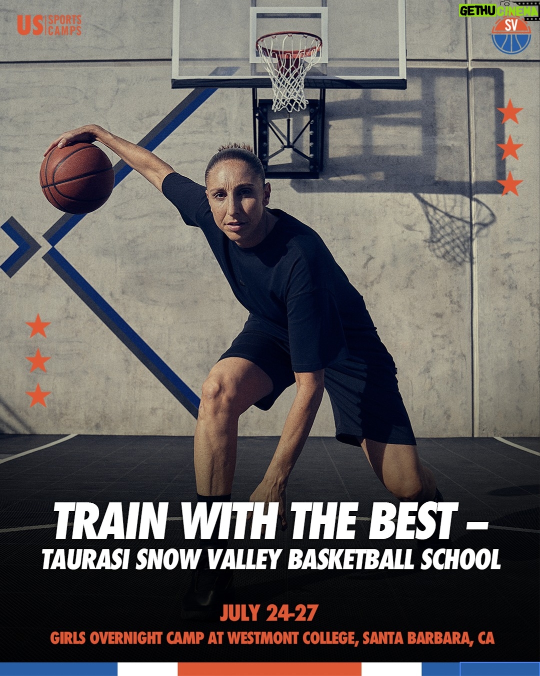 Diana Taurasi - 4.4K Likes - Chase Your Hoop Dreams with @dianataurasi! 🚨

WNBA legend Diana Taurasi is teaming up with @snowvalleysbbasketball to host the TAURASI SNOW VALLEY BASKETBALL SCHOOL 🌟

Here’s what you’ll get ⤵️
 ✅ 30  hours of basketball fun
 ✅ Skills training, games, and smart plays
 ✅ A personal evaluation from your coach
 ✅ Stunning views by the beach 🌊

Spots are filling fast—hit the link in our bio to register now!
 📍 Overnight camp at Westmont College | Santa Barbara, CA
 🗓️ July 24–27
 👧 Girls, ages 11–18