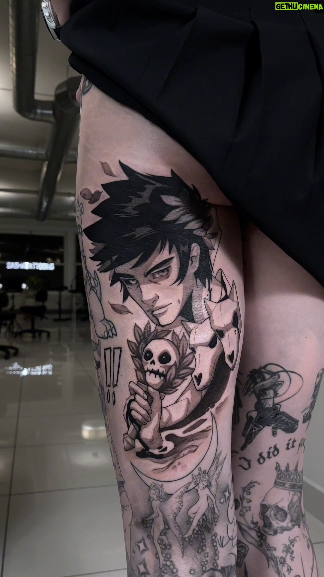 Gina Klein - 22K Likes - All hail the amazing @ooqza !!! I got Zagreus tattooed on my thigh because why WOULDN'T I!? Enjoy this ASMR mini-vlog of the process start to finish ~ 

#ooqza #tattoo #animetattoo #gamertattoo #hadesgame #hades #zagreus #zagreustattoo #hadestattoo #tattoovlog #tattooasmr #ASMR