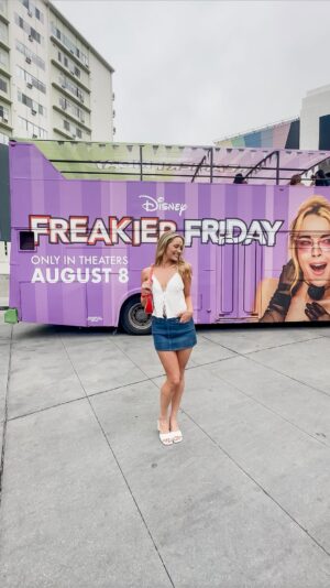 Greer Grammer Instagram - it’s OFFICIALLY freaky friday bc Freakier Friday is FINALLY out and even though it’s been weeks I’m obvioisly still not over this INCREDIBLE trip with @disneystudios to celebrate the film! 

Fun fact: in 7th grade I would put the dvd of the og Freaky Friday on every morning when I would get ready for school so to say I was excited (and also a little nervous 😬) for this movie would be an UNDERSTATEMENT bc it just had such big shoes to fill. And you guys it is SO good 🥹 like SO good!!! It’s funny and heartfelt and nostalgic (without having to heavily rely on the nostalgia factor WHICH I LOVE). It completely stands on its own. And all the performances are just incredible. YOU GUYS MOVIES ARE SO BACK! Go see it ASAP and until then please enjoy this video where I hug the one and only @chadmichaelmurray 💜💚 

#freakierfriday #disney #disneystudios