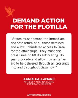 Hannah Einbinder Instagram - “States must demand the immediate and safe return of all [flotilla members] detained and allow unhindered access to Gaza for the other ships. They must also press Israel to lift its suffocating 18-year blockade and allow humanitarian aid to be delivered through all crossings into and throughout Gaza now.” — Agnes Callamard, Secretary General, @amnesty 

The flotilla is an urgent humanitarian response to Israel’s blockade and starvation of Gaza—and also a reminder that governments have failed in this moment, making this peaceful, humanitarian mission necessary. Flotilla volunteers from around the world — including U.S. veterans, European parliamentarians, journalists, medics and lawyers —  are being unlawfully imprisoned for trying to deliver aid to civilians. There are reports of abuse and mistreatment of detainees, a reality imprisoned Palestinians, many without due process, face daily.

Our leaders must act for the safe release of remaining detained flotilla volunteers, full access for incoming ships, and a permanent end to Israel’s blockade and bombing of Gaza.

Take Action: globalsumudflotilla.org/contact-officials

Read Amnesty International’s full statement at the link in bio.

#LetAidIn #PermanentCeasefireNow
#CompassionMustPrevail